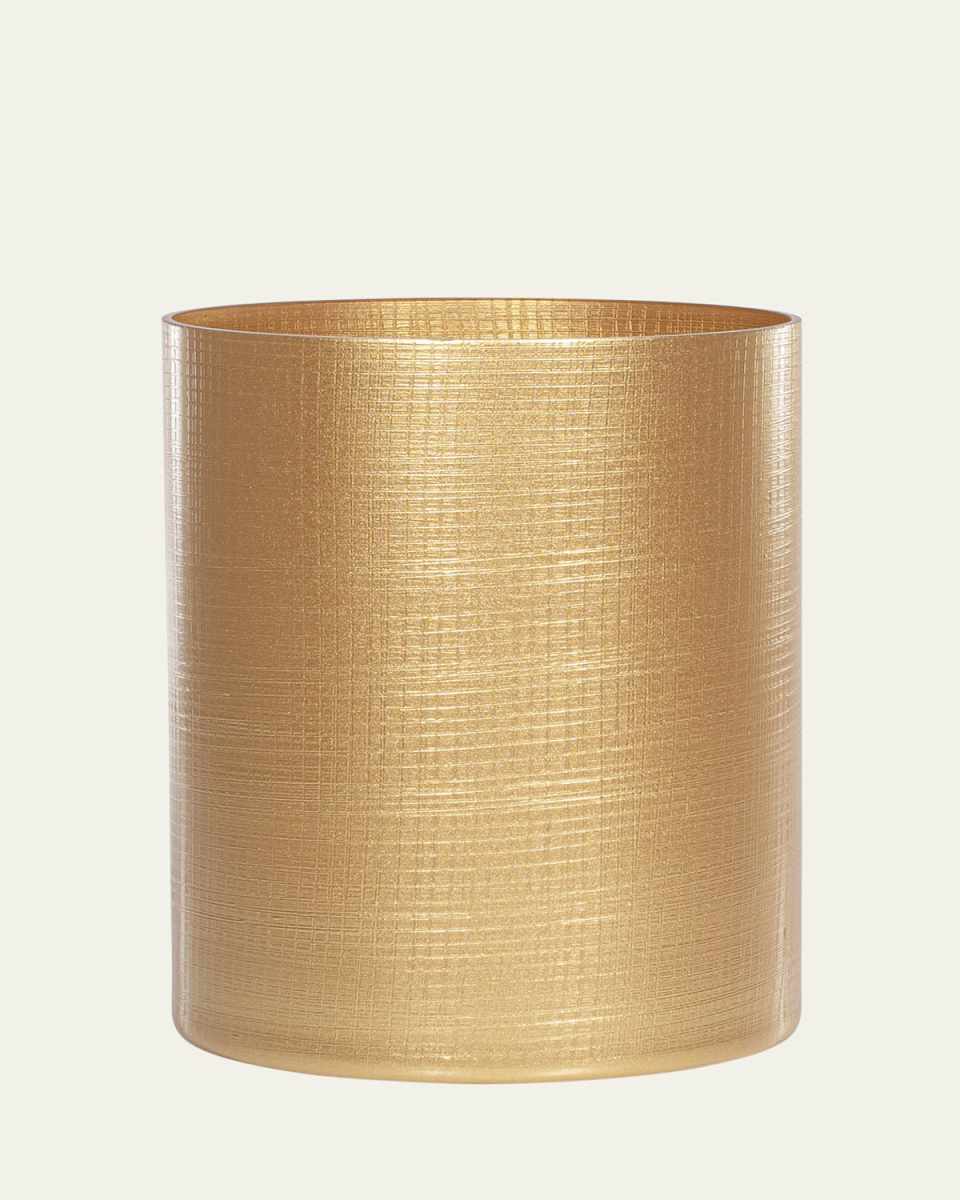 Cambric Glass Wastebasket, Gold Enamel